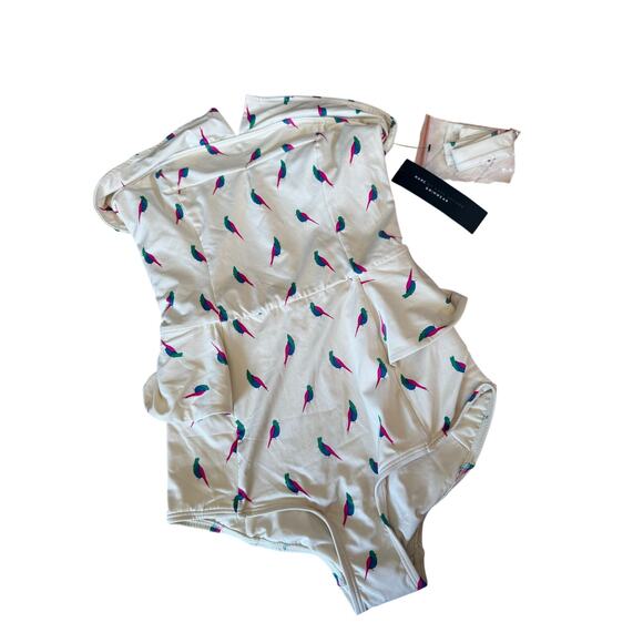 NWT Marc by Marc Jacobs retro Peplum Maillot one piece swimsuit bird print - Picture 2 of 10